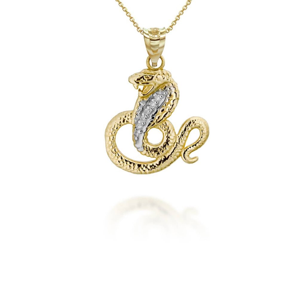 14k Solid Gold Chinese Lunar Year Of The Snake Diamond Pendant Necklace
